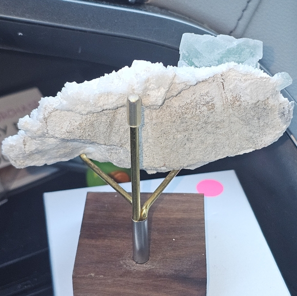 Big green fluorite cube in creedite and calcite matrix - Picture 9 of 16